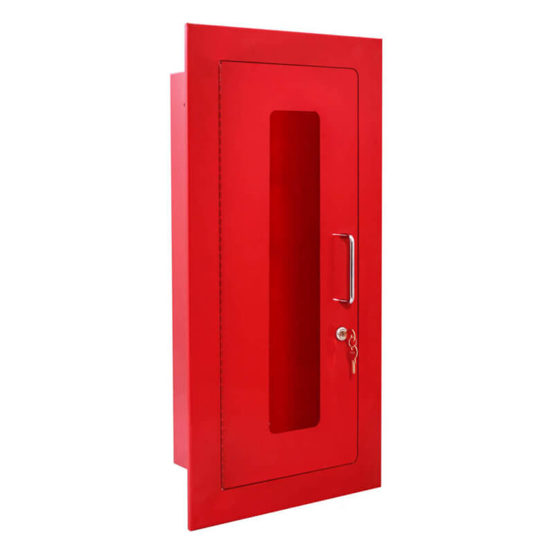 126-EL-RD Fully-Recessed 10 lb. Fire Extinguisher Cabinet with Full Glass Door in Baked Red Enamel