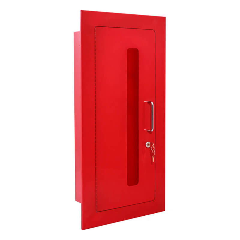 128-EL-RD Fully-Recessed 10 lb. Fire Extinguisher Cabinet with Vertical Duo Door in Baked Red Enamel