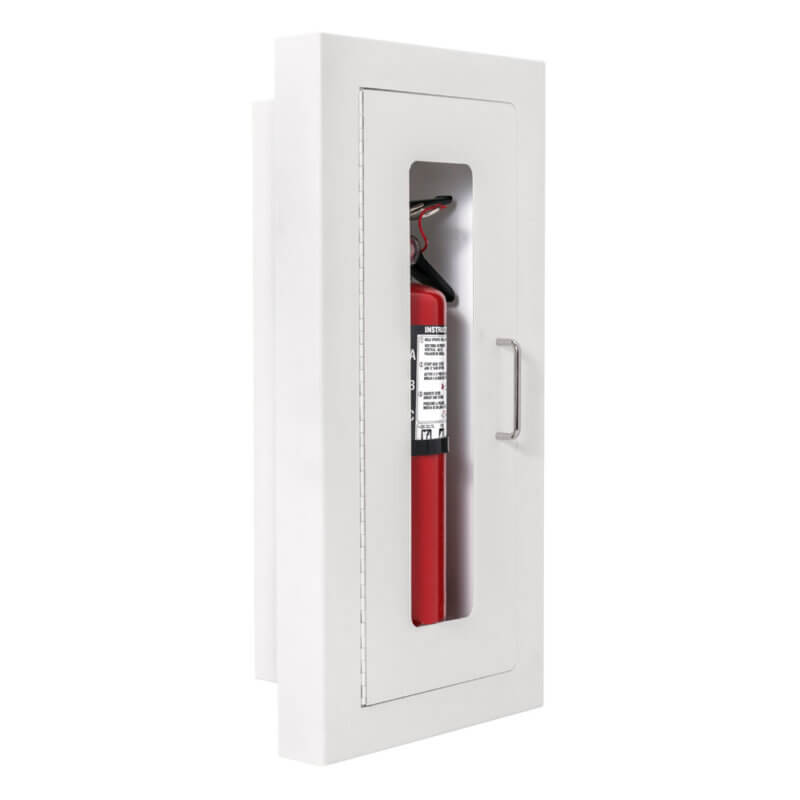 116-EL Semi-Recessed 10 lb. Fire Extinguisher Cabinet with Full Glass Door in Baked White Enamel