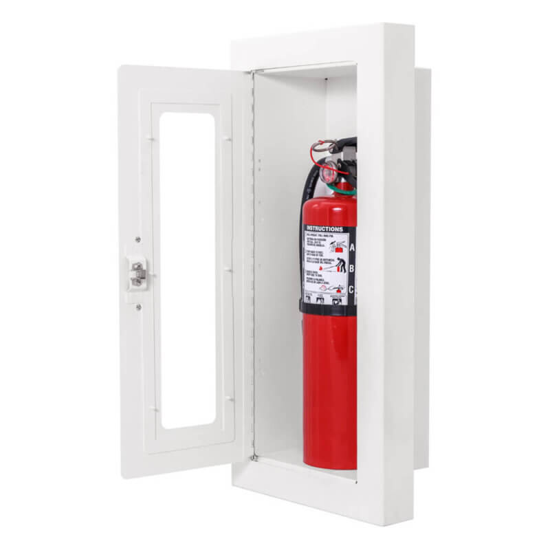 116-EL Semi-Recessed 10 lb. Fire Extinguisher Cabinet with Full Glass Door in Baked White Enamel