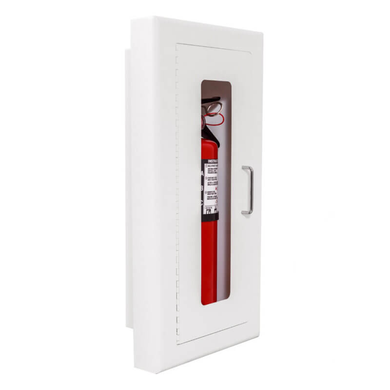 116-MR Semi-Recessed 10 lb. Fire Extinguisher Cabinet with Full Glass Door in Baked White Enamel