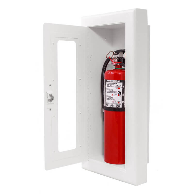116-MR Semi-Recessed 10 lb. Fire Extinguisher Cabinet with Full Glass Door in Baked White Enamel