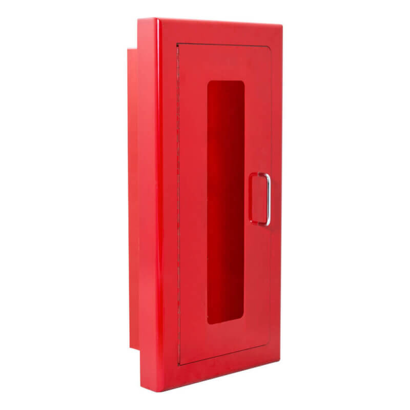 116-MR Murano Radius Series Semi-Recessed 10 lb. Fire Extinguisher Cabinet with Full Glass Door in Baked Red Enamel
