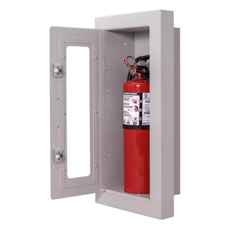 116-TN Semi-Recessed 10 lb. Fire Extinguisher Cabinet with Full Glass Door in Baked Grey Enamel