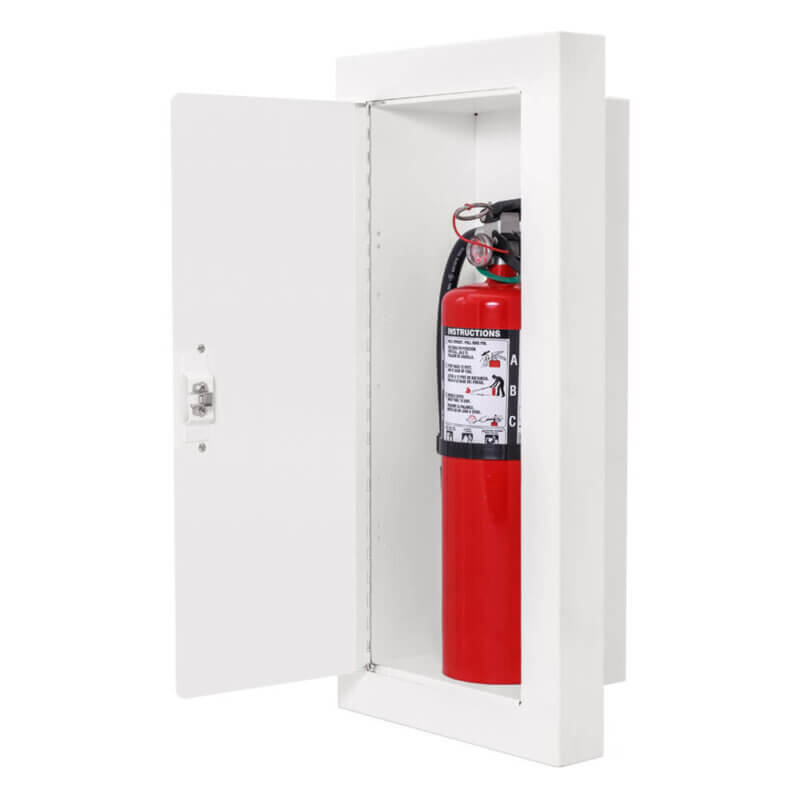 117-EL Semi-Recessed 10 lb. Fire Extinguisher Cabinet with Full Metal Door in Baked White Enamel