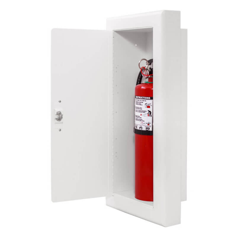 117-MR Semi-Recessed 10 lb. Fire Extinguisher Cabinet with Full Metal Door in Baked White Enamel