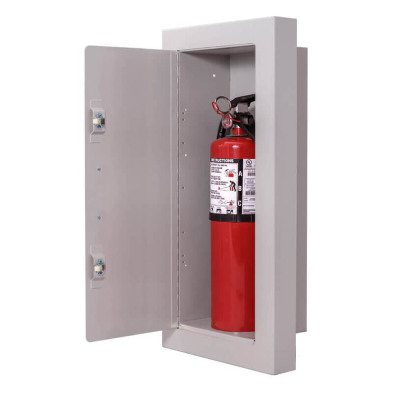 117-TN Semi-Recessed 10 lb. Fire Extinguisher Cabinet with Full Metal Door in Baked Grey Enamel