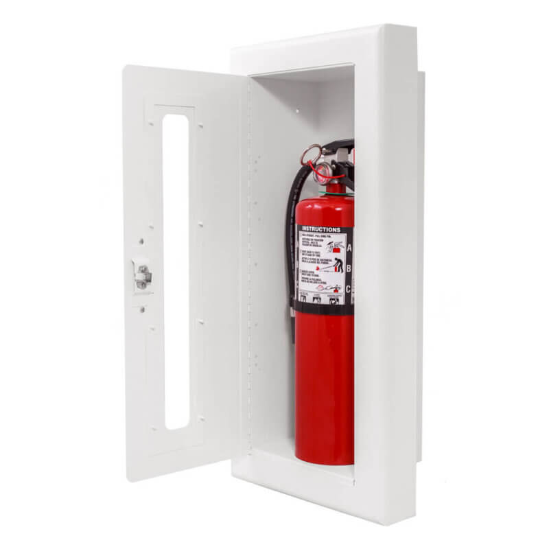 118-MR Semi-Recessed 10 lb. Fire Extinguisher Cabinet with Vertical Duo Door in Baked White Enamel