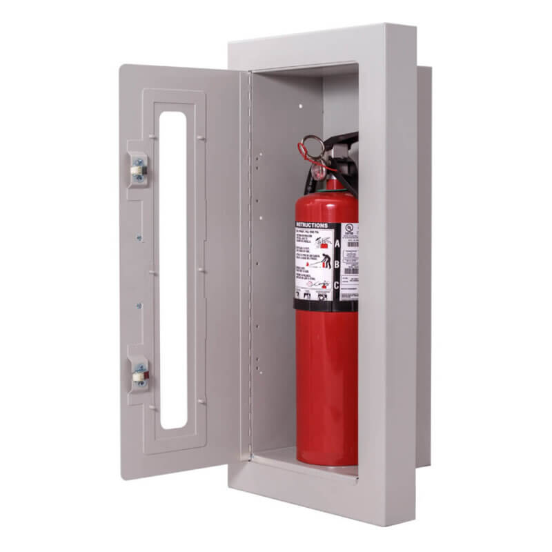 118-TN Semi-Recessed 10 lb. Fire Extinguisher Cabinet with Vertical Duo Door in Baked Grey Enamel