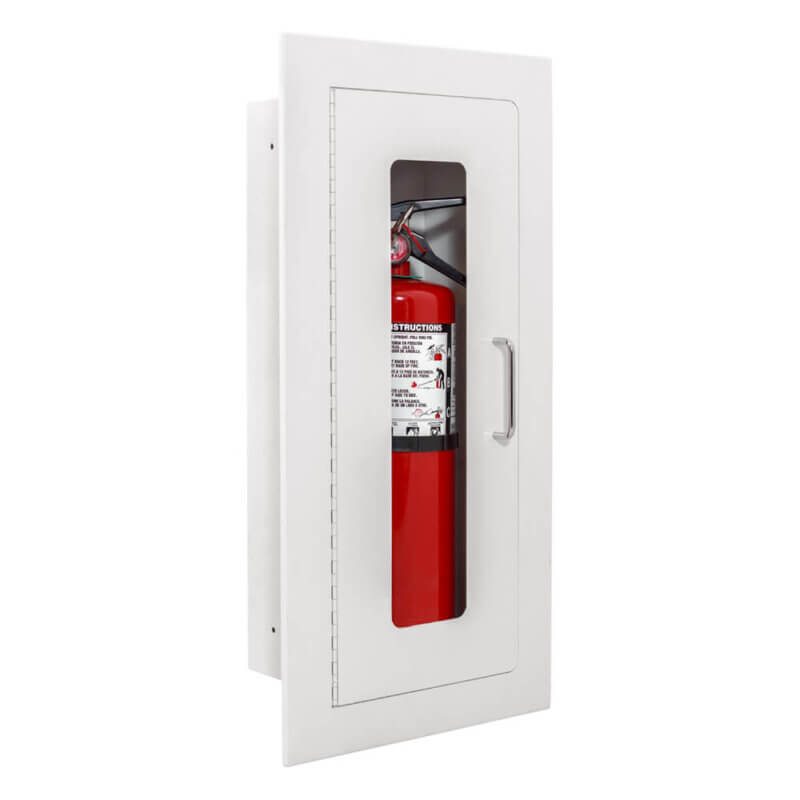 126-EL Fully-Recessed 10 lb. Fire Extinguisher Cabinet with Full Glass Door in Baked White Enamel