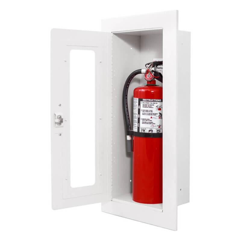 126-EL Fully-Recessed 10 lb. Fire Extinguisher Cabinet with Full Glass Door in Baked White Enamel