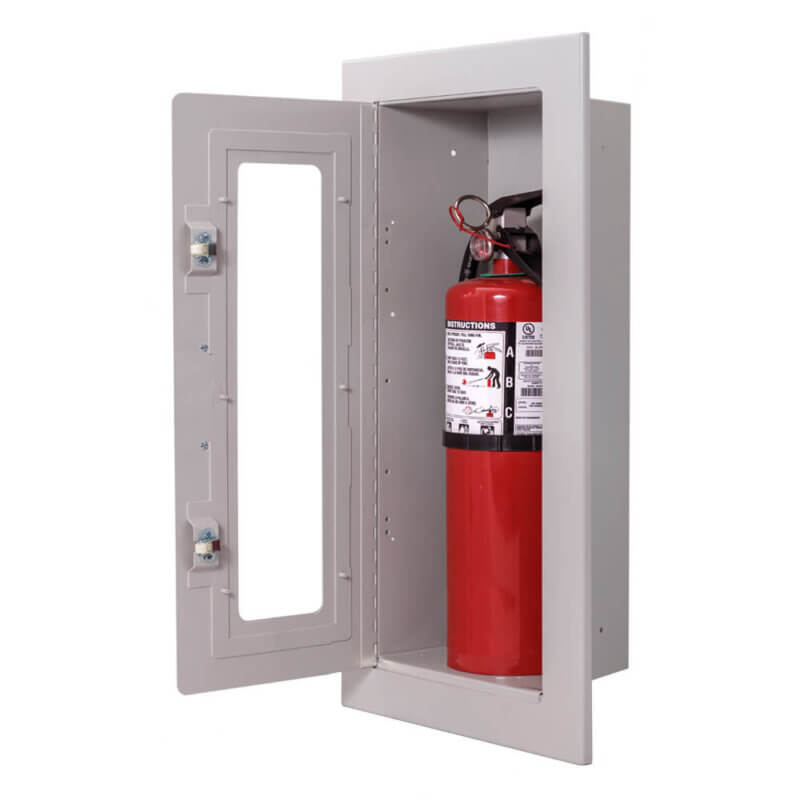 126-TN Fully-Recessed 10 lb. Fire Extinguisher Cabinet with Full Glass Door in Baked Grey Enamel