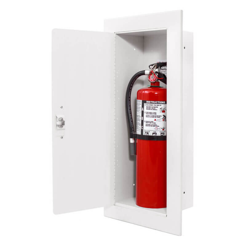 127-EL Fully-Recessed 10 lb. Fire Extinguisher Cabinet with Full Metal Door in Baked White Enamel