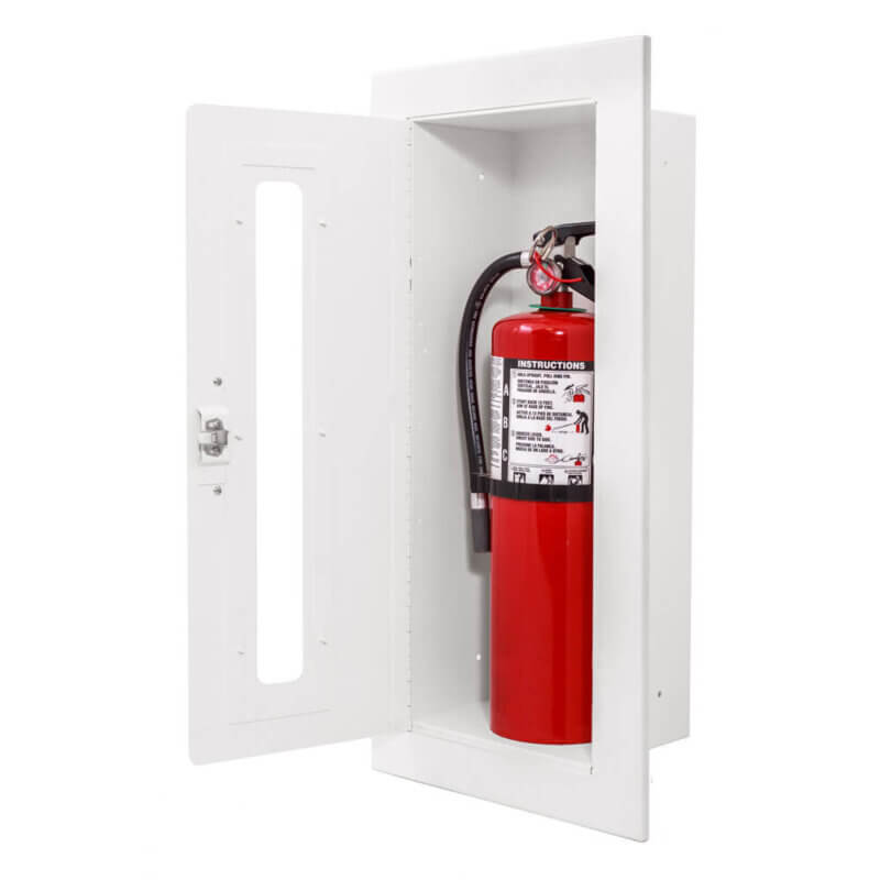 128-EL Fully-Recessed 10 lb. Fire Extinguisher Cabinet with Vertical Duo Door in Baked White Enamel