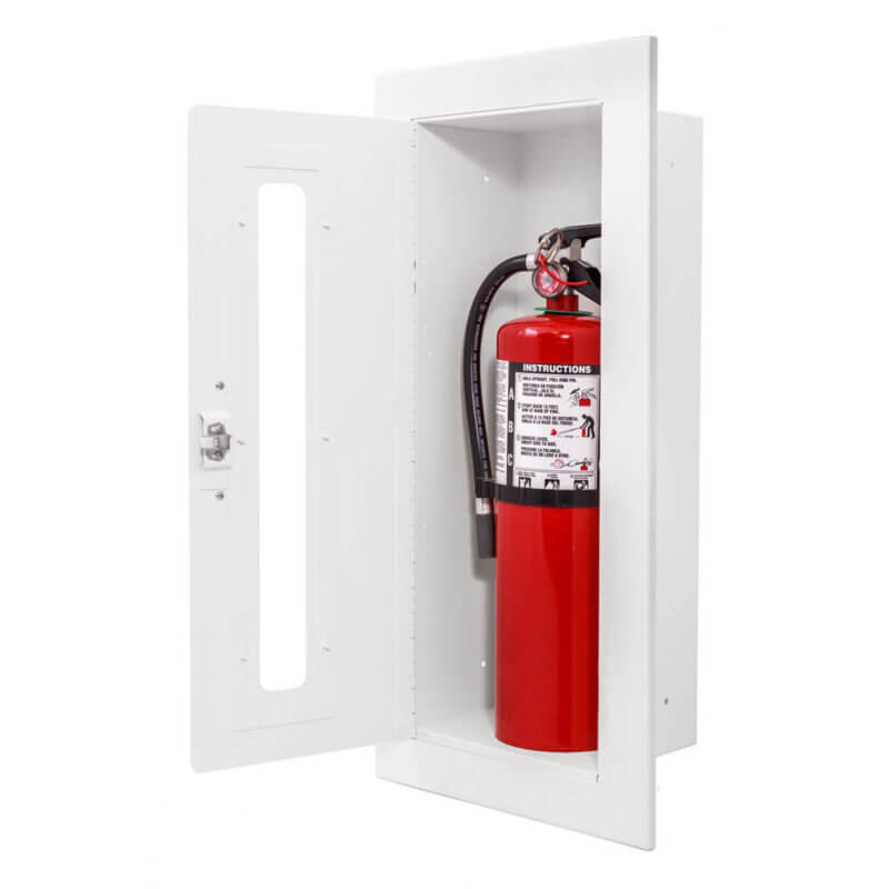 128-EL Fully-Recessed 10 lb. Fire Extinguisher Cabinet with Vertical Duo Door in Baked White Enamel