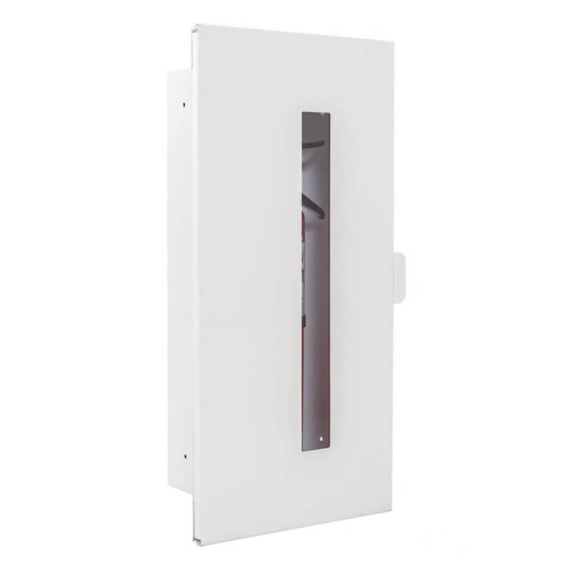 128-SN Fully-Recessed 10 lb. Fire Extinguisher Cabinet with Vertical Duo Door in Baked White Enamel