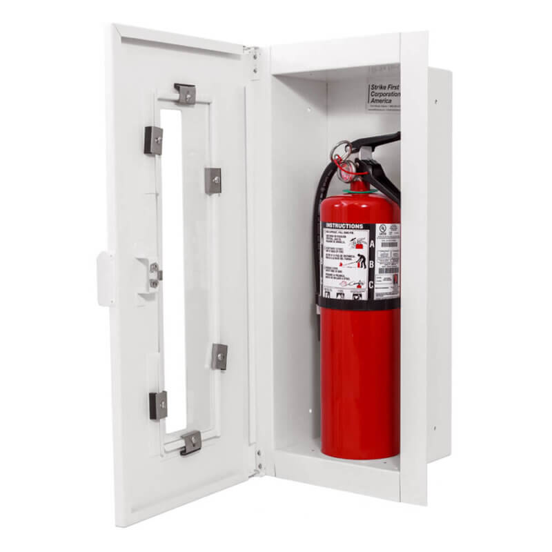 128-SN Fully-Recessed 10 lb. Fire Extinguisher Cabinet with Vertical Duo Door in Baked White Enamel