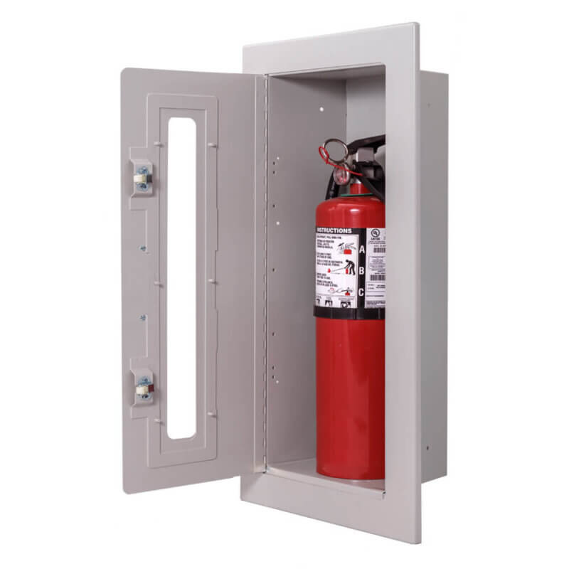 128-TN Fully-Recessed 10 lb. Fire Extinguisher Cabinet with Vertical Duo Door in Baked Grey Enamel