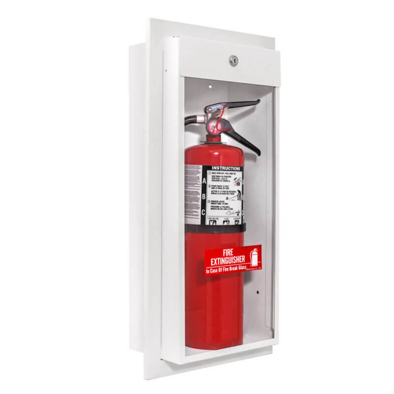 999-CL Semi-Recessed 10 lb. Fire Extinguisher Cabinet with Full Acrylic Panel in Baked White Enamel