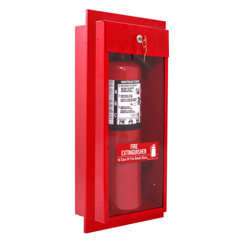 999-SR-CL-RD Semi-Recessed 10 lb. Fire Extinguisher Cabinet with Full Acrylic Panel in Baked Red Enamel